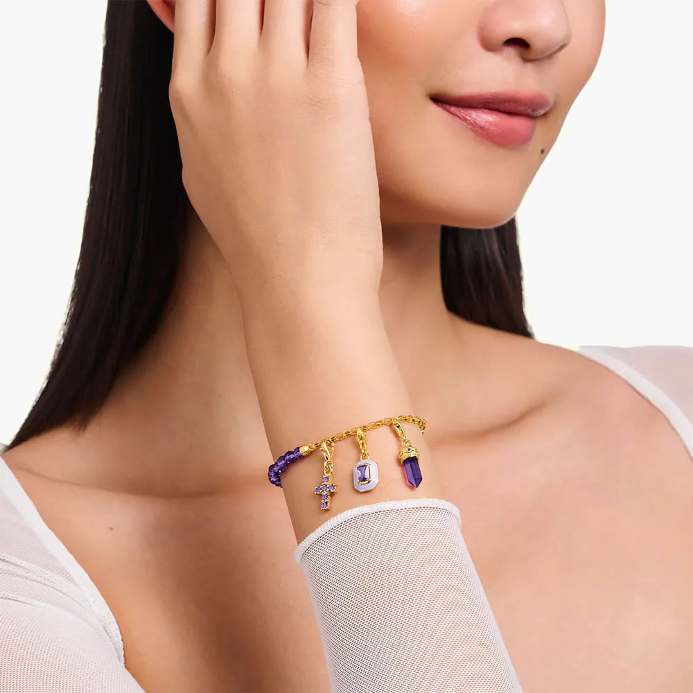 Thomas Sabo Silver Jewellery Thomas Sabo Gold Plated Sterling Silver Charmista Purple Crystal CZ Charm