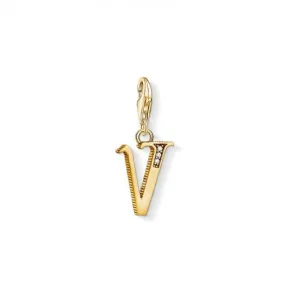 Thomas Sabo Yellow Gold Silver Vintage V Letter Charm 1628-414-39 Thomas Sabo Collectable Charms